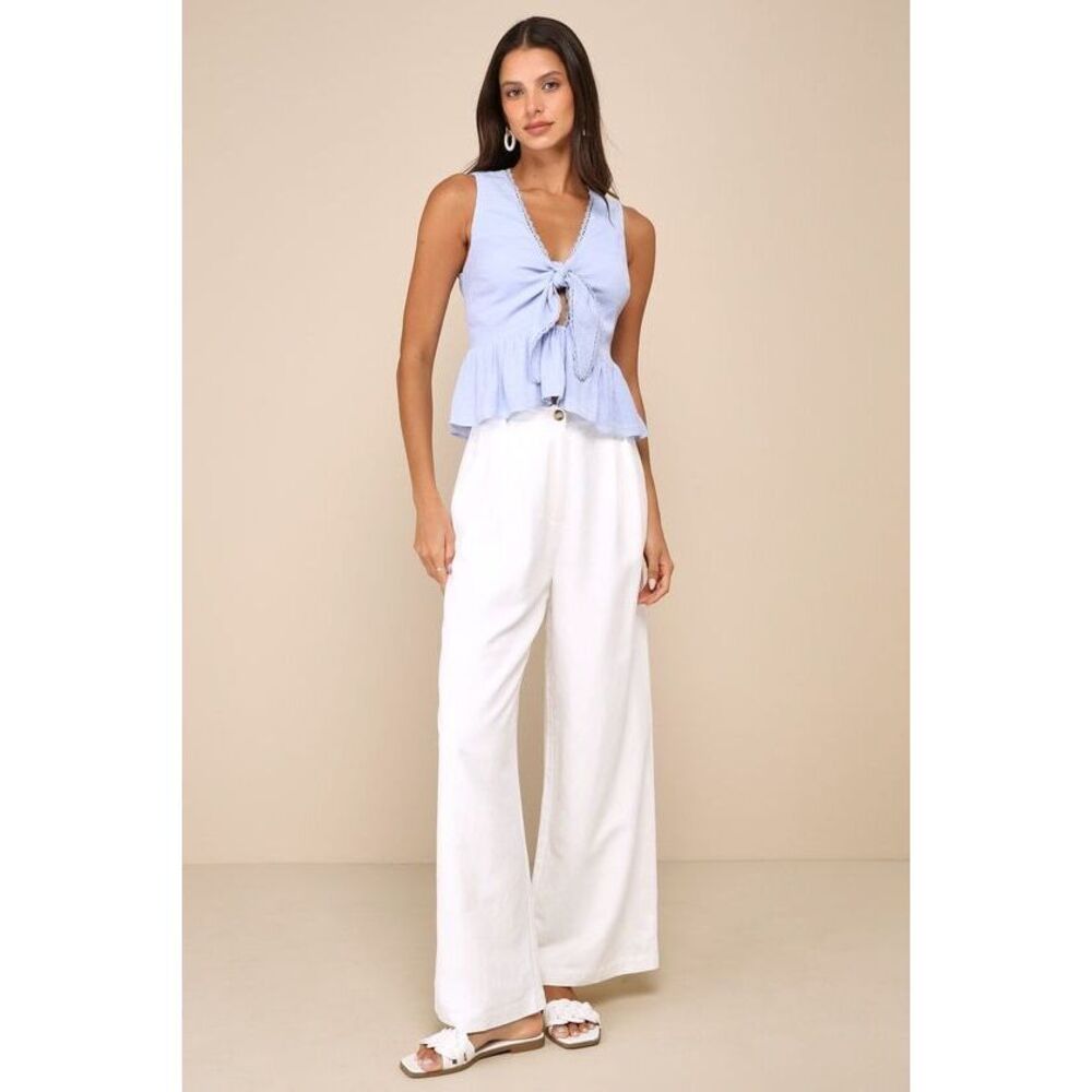 Lulus Admirable Cutie Light Blue Tie-front Ruffled Sleeveless Top - Size XS